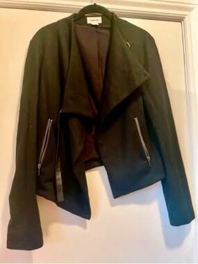 Helmut Lang Black Draped Leather-Trim Moto Jacket